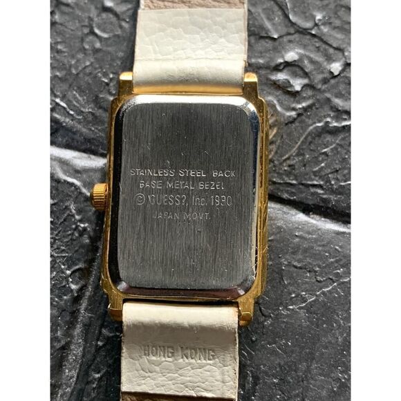 Guess Gold-Toned Rectangle dial Watch w/White Genuine Leather strap, Signed - Picture 5 of 5